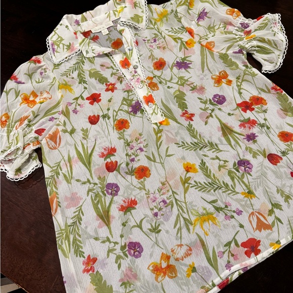 Alex & Lily Floral Lace-Trim Short Sleeve Women's Top - Picture 4 of 9